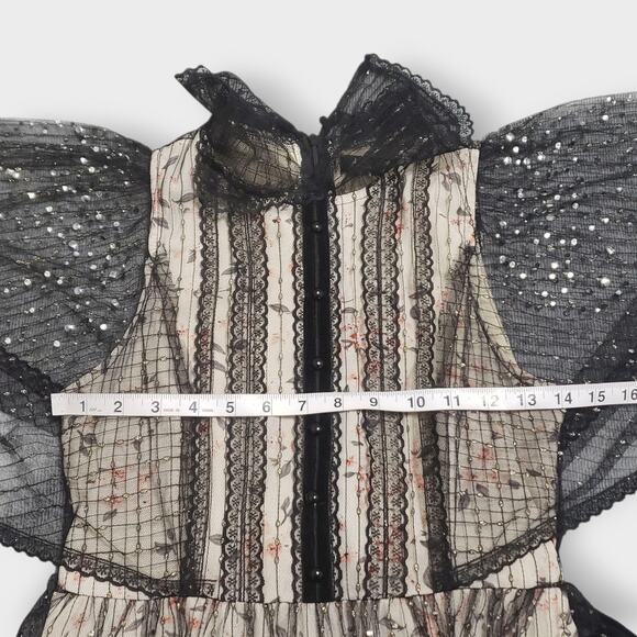 Dark Romance Victorian Sheer Lace Floral Studded Tiered Midi Dress Whimsigoth Sm - Picture 10 of 16